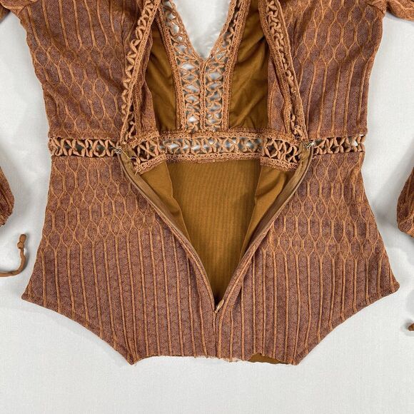 Selfie Leslie Plunging Neckline (Altered) Bodysuit Top Women’s LG Brown Festival - Picture 8 of 16